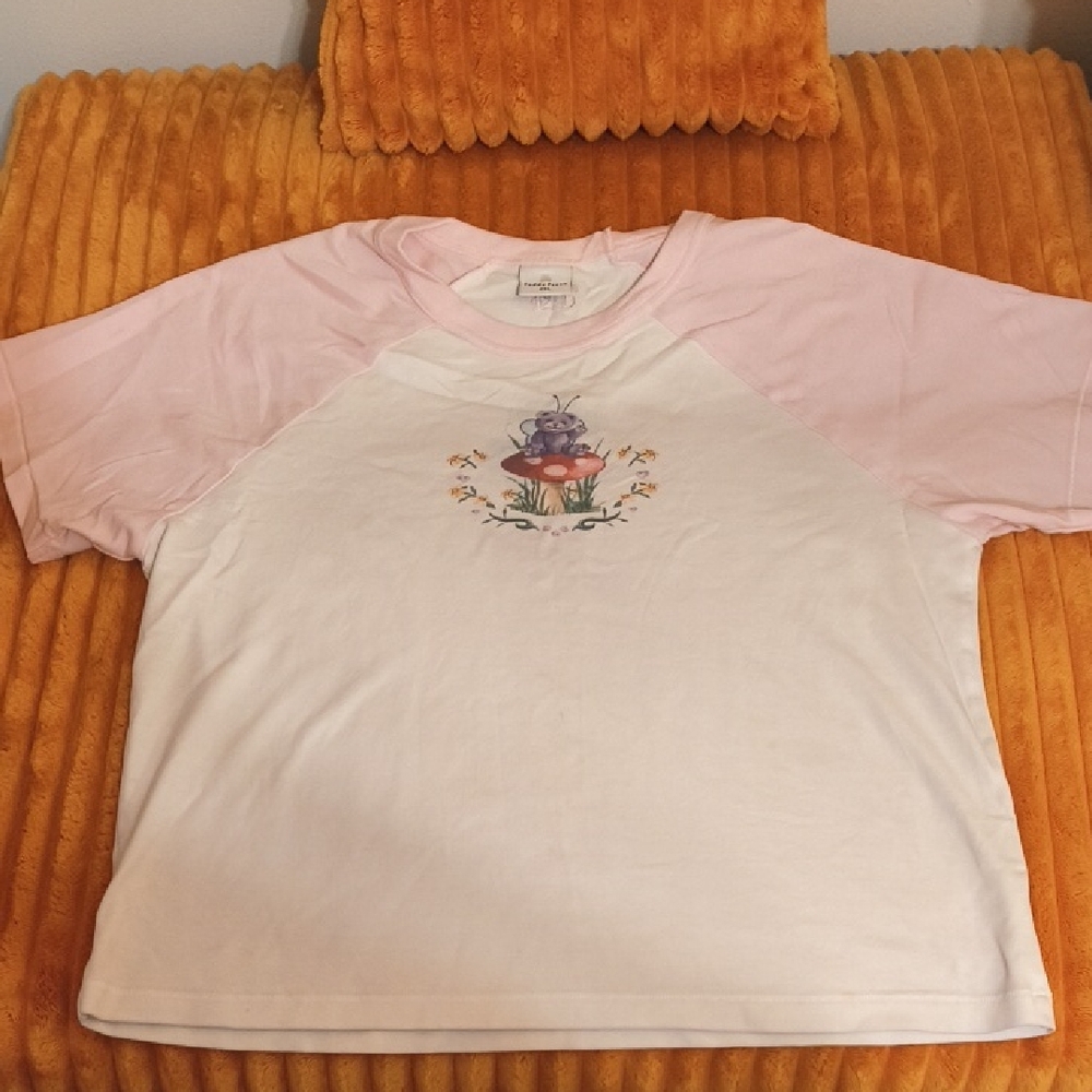 Teddy Fresh Pink & White Tee with Mushroom Bug Print